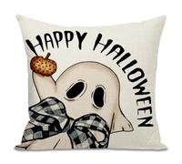 FUYUCHEN Happy Halloween Ghost Pillow Cover 18x18 Inch Boo Jack O'Lantern Buffalo Plaid Bow Throw Pillow Case for Holiday Farmhouse Decoration Sofa Couch