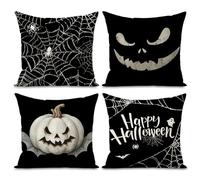 FUYUCHEN Happy Halloween Pillow Covers 18x18 Inch Spooky Ghost Jack O'Lantern Black Throw Pillow Cases for Holiday Farmhouse Decorations Sofa Couch Set of 4