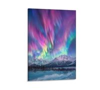 FUYUETTG Abstract Aurora Borealis Canvas Wall Art, Forest Snowy Mountain Landscape Painting Print on Textured Canvas, Wall Poster Artwork for Living Room Bedroom Office Decor Frame 08x12inch(20x30cm)