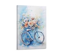 FUYUETTG Abstract Bicycle Canvas Wall Art, Colorful Flower Watercolor Painting Painting Print on Textured Canvas, Wall Poster Artwork for Living Room Bedroom Office Decor Frame 20x30inch(50x75cm)