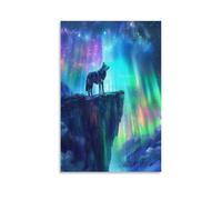 FUYUETTG Abstract Wolf Canvas Wall Art, Nature Mountain Landscape Animal Painting Print on Textured Canvas, Wall Poster Artwork for Living Room Bedroom Office Decor Unframe 24x36inch(60x90cm)