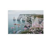 FUYUETTG Beautiful Cliffs Canvas Wall Art, Nature Coastal Floral Modern Ocean Painting Print on Textured Canvas, Wall Poster Artwork for Living Room Bedroom Office Decor Unframe 12x18inch(30x45cm)