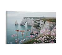 FUYUETTG Beautiful Cliffs Canvas Wall Art, Nature Coastal Floral Modern Ocean Painting Print on Textured Canvas, Wall Poster Artwork for Living Room Bedroom Office Decor Frame 20x30inch(50x75cm)