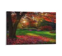 FUYUETTG Beautiful Maple Tree Canvas Wall Art, Modern Park Fall Red Leaves Painting Print on Textured Canvas, Wall Poster Artwork for Living Room Bedroom Office Decor Frame 12x18inch(30x45cm)