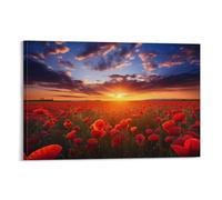 FUYUETTG Beautiful Poppy Canvas Wall Art, Modern Red Floral Nature Sunset Painting Print on Textured Canvas, Wall Poster Artwork for Living Room Bedroom Office Decor Frame 20x30inch(50x75cm)