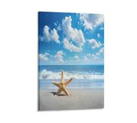 FUYUETTG Beautiful Starfish Canvas Wall Art, Natural Sea Modern Beach Landscape Painting Print on Textured Canvas, Wall Poster Artwork for Living Room Bedroom Office Decor Frame 20x30inch(50x75cm)