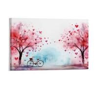 FUYUETTG Bicycle Tree Canvas Wall Art, Watercolor Love Heart Plant Painting Print on Textured Canvas, Wall Poster Artwork for Living Room Bedroom Office Decor Frame 20x30inch(50x75cm)