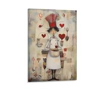 FUYUETTG Cartoon Chef Canvas Wall Art, Rustic Woman Natural Kitchen Painting Print on Textured Canvas, Wall Poster Artwork for Living Room Bedroom Office Decor Frame 16x24inch(40x60cm)
