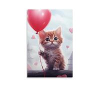 FUYUETTG Cartoon Fantasy Cat Canvas Wall Art, Animal Holding Balloon Painting Print on Textured Canvas, Wall Poster Artwork for Living Room Bedroom Office Decor Unframe 12x18inch(30x45cm)