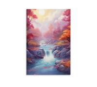 FUYUETTG Colorful Autumn Forest Canvas Wall Art, Beautiful River Dreamy Scenery Painting Print on Textured Canvas, Wall Poster Artwork for Living Room Bedroom Office Decor Unframe 24x36inch(60x90cm)