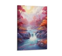 FUYUETTG Colorful Autumn Forest Canvas Wall Art, Beautiful River Dreamy Scenery Painting Print on Textured Canvas, Wall Poster Artwork for Living Room Bedroom Office Decor Frame 20x30inch(50x75cm)