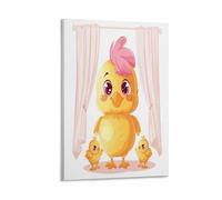 FUYUETTG Colorful Chicken Canvas Wall Art, Nature Cartoon Animals Modern Painting Print on Textured Canvas, Wall Poster Artwork for Living Room Bedroom Office Decor Frame 08x12inch(20x30cm)