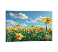 FUYUETTG Colorful Daffodils Canvas Wall Art, Natural Yellow Flowers Landscape Painting Print on Textured Canvas, Wall Poster Artwork for Living Room Bedroom Office Decor Frame 08x12inch(20x30cm)