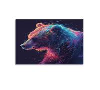 FUYUETTG Colourful Bear Canvas Wall Art, Cute Nature Fantasy Animal Painting Print on Textured Canvas, Wall Poster Artwork for Living Room Bedroom Office Decor Unframe 12x18inch(30x45cm)