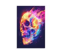 FUYUETTG Colourful Flaming Skull Canvas Wall Art, Gothic Skeleton Fantasy Painting Print on Textured Canvas, Wall Poster Artwork for Living Room Bedroom Office Decor Unframe 12x18inch(30x45cm)