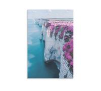 FUYUETTG Colourful Floral Cliffs Canvas Wall Art, Coastal Ocean Landscape Painting Print on Textured Canvas, Wall Poster Artwork for Living Room Bedroom Office Decor Unframe 20x30inch(50x75cm)