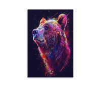 FUYUETTG Fantasy Graffiti Bear Canvas Wall Art, Watercolor Cute Nature Animal Painting Print on Textured Canvas, Wall Poster Artwork for Living Room Bedroom Office Decor Unframe 08x12inch(20x30cm)