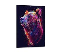 FUYUETTG Fantasy Graffiti Bear Canvas Wall Art, Watercolor Cute Nature Animal Painting Print on Textured Canvas, Wall Poster Artwork for Living Room Bedroom Office Decor Frame 16x24inch(40x60cm)