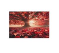 FUYUETTG Fantasy Maple Tree Canvas Wall Art, Fall Sunset Beautiful Leaves View Painting Print on Textured Canvas, Wall Poster Artwork for Living Room Bedroom Office Decor Unframe 16x24inch(40x60cm)