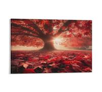 FUYUETTG Fantasy Maple Tree Canvas Wall Art, Fall Sunset Beautiful Leaves View Painting Print on Textured Canvas, Wall Poster Artwork for Living Room Bedroom Office Decor Frame 20x30inch(50x75cm)