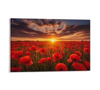 FUYUETTG Fantasy Poppy Canvas Wall Art, Natural Field Flower Sunset Scenery Painting Print on Textured Canvas, Wall Poster Artwork for Living Room Bedroom Office Decor Frame 08x12inch(20x30cm)