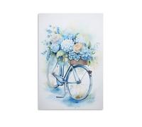 FUYUETTG Flower Bicycle Canvas Wall Art, Modern Bicycle Blue Natural Floral Painting Print on Textured Canvas, Wall Poster Artwork for Living Room Bedroom Office Decor Unframe 08x12inch(20x30cm)