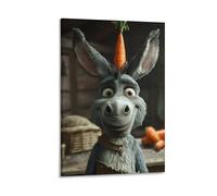 FUYUETTG Funny Donkeys Canvas Wall Art, Farmhouse Grey Animals Carrots Painting Print on Textured Canvas, Wall Poster Artwork for Living Room Bedroom Office Decor Frame 12x18inch(30x45cm)