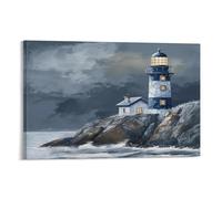 FUYUETTG Lodge Lighthouse Canvas Wall Art, Countryside Nature Coastal Seascape Painting Print on Textured Canvas, Wall Poster Artwork for Living Room Bedroom Office Decor Frame 12x18inch(30x45cm)