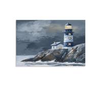 FUYUETTG Lodge Lighthouse Canvas Wall Art, Countryside Nature Coastal Seascape Painting Print on Textured Canvas, Wall Poster Artwork for Living Room Bedroom Office Decor Unframe 12x18inch(30x45cm)