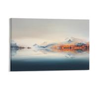 FUYUETTG Misty Lake Canvas Wall Art, Abstract Landscape Nature Mountain Painting Print on Textured Canvas, Wall Poster Artwork for Living Room Bedroom Office Decor Frame 08x12inch(20x30cm)