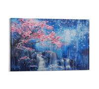 FUYUETTG Modern Cherry Blossoms Canvas Wall Art, Abstract Rain Tree Graffiti Plant Painting Print on Textured Canvas, Wall Poster Artwork for Living Room Bedroom Office Decor Frame 20x30inch(50x75cm)