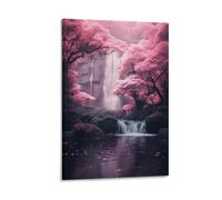 FUYUETTG Modern Cherry Blossoms Canvas Wall Art, Waterfall Floral Landscape Painting Print on Textured Canvas, Wall Poster Artwork for Living Room Bedroom Office Decor Frame 08x12inch(20x30cm)