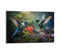FUYUETTG Modern Hummingbird Canvas Wall Art, Wild Flowers Nature Birds Flying Painting Print on Textured Canvas, Wall Poster Artwork for Living Room Bedroom Office Decor Frame 12x18inch(30x45cm)