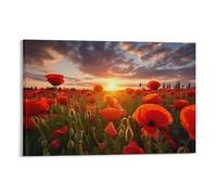 FUYUETTG Modern Poppy Canvas Wall Art, Beautiful Sunrise Red Nature Flower Painting Print on Textured Canvas, Wall Poster Artwork for Living Room Bedroom Office Decor Frame 08x12inch(20x30cm)