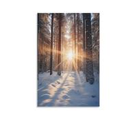 FUYUETTG Modern Tree Canvas Wall Art, Early Morning Sunshine Snow Scene Painting Print on Textured Canvas, Wall Poster Artwork for Living Room Bedroom Office Decor Unframe 20x30inch(50x75cm)