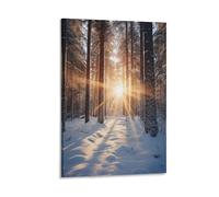 FUYUETTG Modern Tree Canvas Wall Art, Early Morning Sunshine Snow Scene Painting Print on Textured Canvas, Wall Poster Artwork for Living Room Bedroom Office Decor Frame 16x24inch(40x60cm)