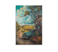 FUYUETTG Modern Truck Canvas Wall Art, Log Cabin Woods Forest Cars Painting Print on Textured Canvas, Wall Poster Artwork for Living Room Bedroom Office Decor Unframe 20x30inch(50x75cm)