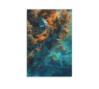 FUYUETTG Mysterious Cabin Canvas Wall Art, Vintage Forest Ocean View Rustic Painting Print on Textured Canvas, Wall Poster Artwork for Living Room Bedroom Office Decor Unframe 12x18inch(30x45cm)