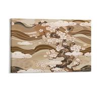FUYUETTG Retro Cherry Blossoms Canvas Wall Art, Rustic Tree Flower Japanese Style Painting Print on Textured Canvas, Wall Poster Artwork for Living Room Bedroom Office Decor Frame 24x36inch(60x90cm)