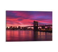FUYUETTG Rustic City Bridge Canvas Wall Art, Romantic Modern Urban Landscape Painting Print on Textured Canvas, Wall Poster Artwork for Living Room Bedroom Office Decor Frame 12x18inch(30x45cm)