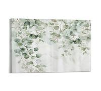 FUYUETTG Rustic Leaves Canvas Wall Art, Abstract Watercolor Eucalyptus Plant Painting Print on Textured Canvas, Wall Poster Artwork for Living Room Bedroom Office Decor Frame 20x30inch(50x75cm)