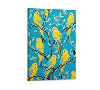 FUYUETTG Rustic Yellow Bird Canvas Wall Art, Cute Animal Leaf Farmhouse Painting Print on Textured Canvas, Wall Poster Artwork for Living Room Bedroom Office Decor Frame 24x36inch(60x90cm)