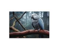 FUYUETTG Sitting Parrot Canvas Wall Art, Modern Bird Animals Forest Landscape Painting Print on Textured Canvas, Wall Poster Artwork for Living Room Bedroom Office Decor Unframe 16x24inch(40x60cm)
