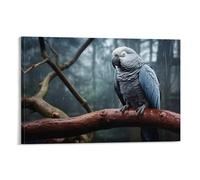 FUYUETTG Sitting Parrot Canvas Wall Art, Modern Bird Animals Forest Landscape Painting Print on Textured Canvas, Wall Poster Artwork for Living Room Bedroom Office Decor Frame 24x36inch(60x90cm)