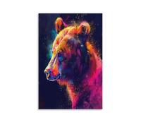 FUYUETTG Vintage Bear Canvas Wall Art, Cartoon Brown Animal Graffiti Style Painting Print on Textured Canvas, Wall Poster Artwork for Living Room Bedroom Office Decor Unframe 20x30inch(50x75cm)