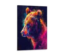 FUYUETTG Vintage Bear Canvas Wall Art, Cartoon Brown Animal Graffiti Style Painting Print on Textured Canvas, Wall Poster Artwork for Living Room Bedroom Office Decor Frame 24x36inch(60x90cm)