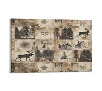 FUYUETTG Vintage Deer Canvas Wall Art, Rustic Forest Lodge Nature Animals Painting Print on Textured Canvas, Wall Poster Artwork for Living Room Bedroom Office Decor Frame 24x36inch(60x90cm)