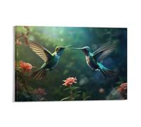 FUYUETTG Vintage Hummingbird Canvas Wall Art, Nature Bird Animal Pink Floral Painting Print on Textured Canvas, Wall Poster Artwork for Living Room Bedroom Office Decor Frame 08x12inch(20x30cm)