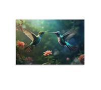 FUYUETTG Vintage Hummingbird Canvas Wall Art, Nature Bird Animal Pink Floral Painting Print on Textured Canvas, Wall Poster Artwork for Living Room Bedroom Office Decor Unframe 16x24inch(40x60cm)
