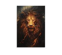 FUYUETTG Vintage Lion Canvas Wall Art, Abstract Nature Animal Painting Print on Textured Canvas, Wall Poster Artwork for Living Room Bedroom Office Decor Unframe 24x36inch(60x90cm)